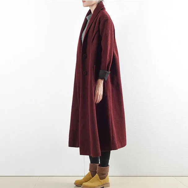 Burgundy woolen coats 2021 winter trench coats plus size cardigans