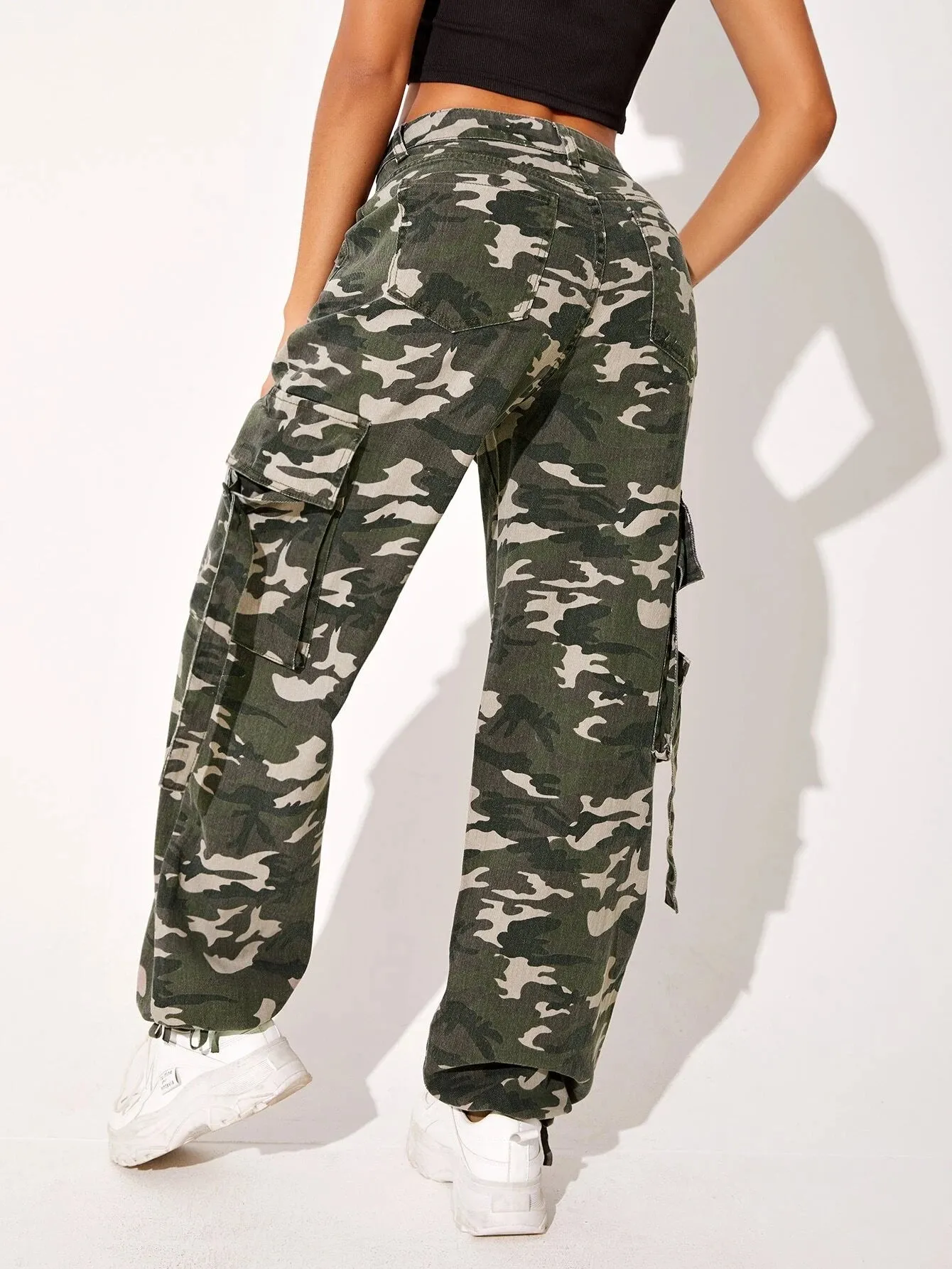 Camo Print Flap Pocket Cargo Jeans