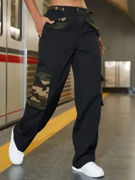 Camo Print Flap Pocket Side Cargo Pants