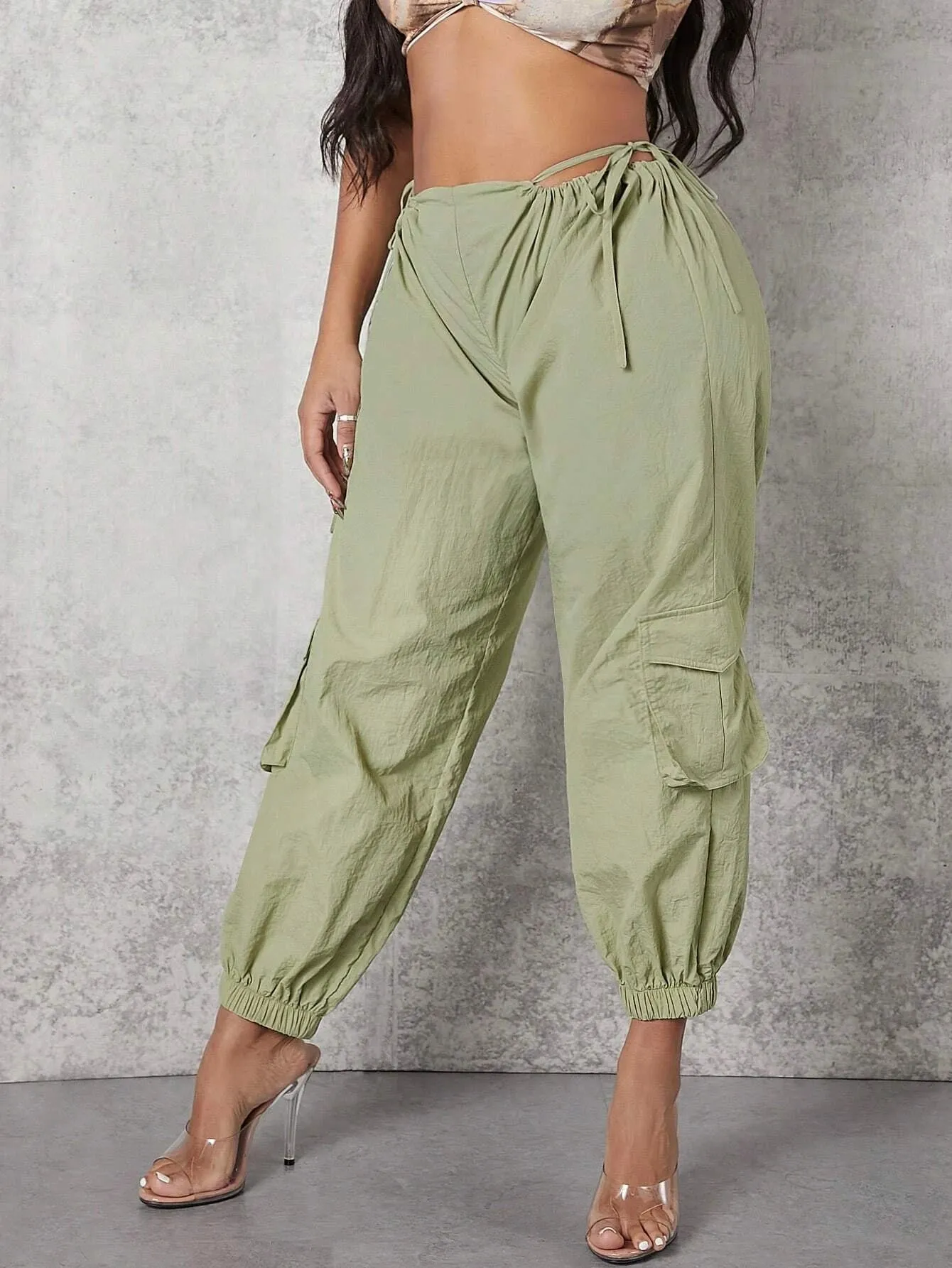 Casual Drawstring Waist Flap Pocket Cargo Pants