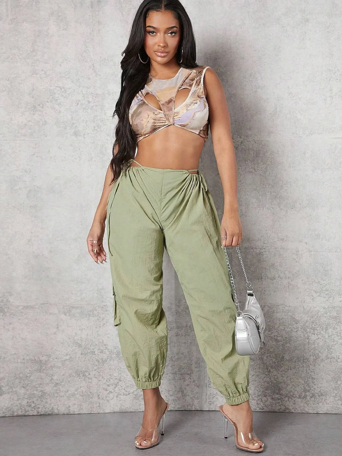 Casual Drawstring Waist Flap Pocket Cargo Pants