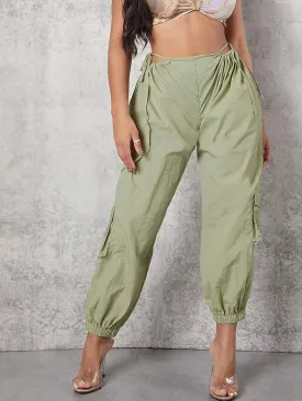 Casual Drawstring Waist Flap Pocket Cargo Pants