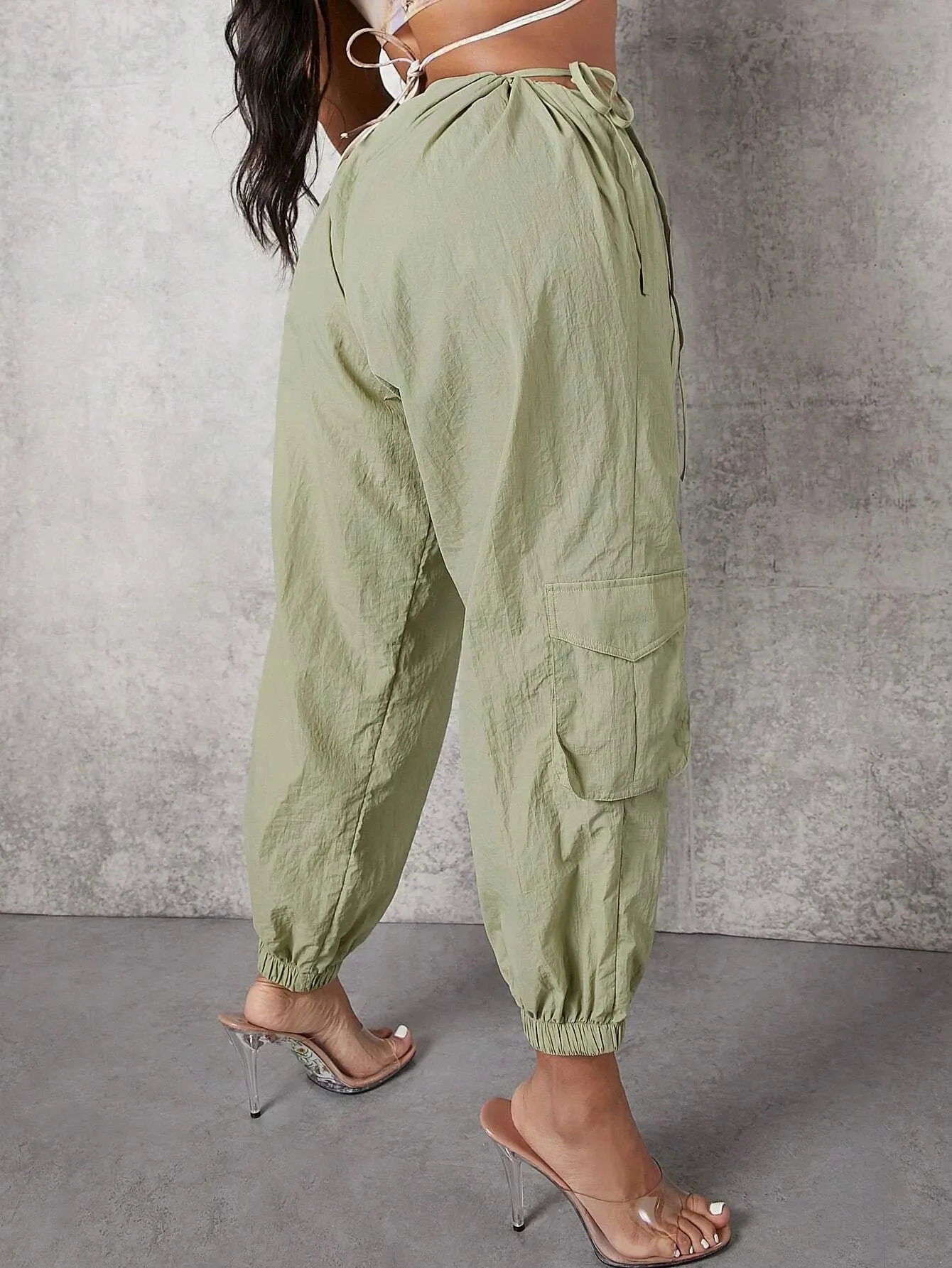 Casual Drawstring Waist Flap Pocket Cargo Pants