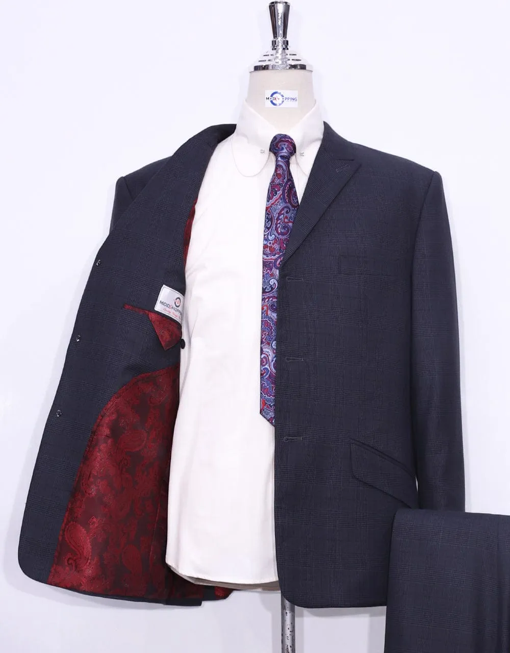 Charcoal Grey Prince Of Wales Check Peak Label Suit