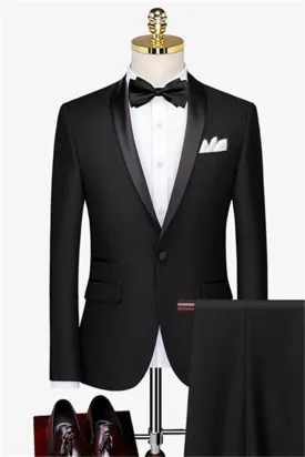 Christian New Simple Black Shawl Collar One-Button Groom's Wedding Suit