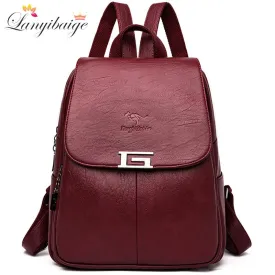 Christmas Gift 2020 New 2 Style Women Leather Backpacks Female Vintage Backpack For Girls School Bag Travel Bagpack Ladies Sac A Dos Back Pack