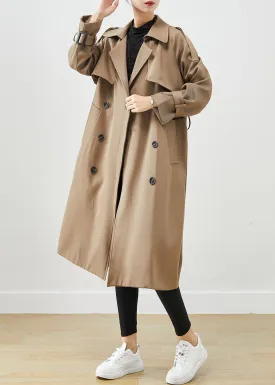 Classy Coffee Double Breast Pockets Cotton Trench Fall ML2425