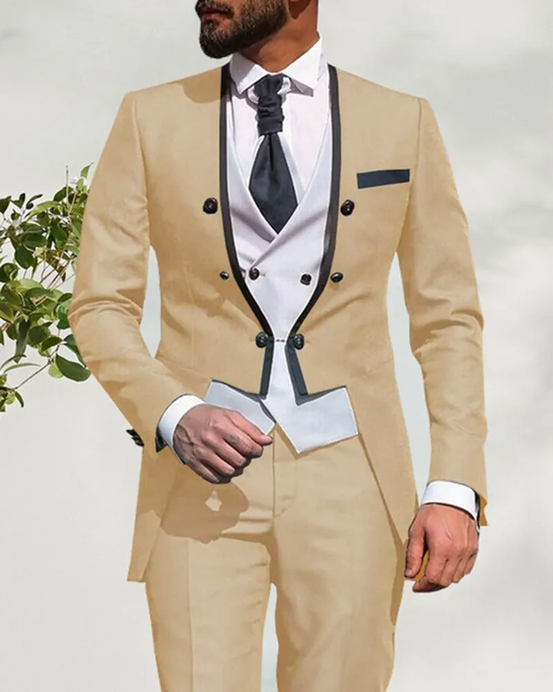 Classyby Elegant Wedding Party Suit For Men,Solid Slim Fit 3 Pieces Set Groom Groomsmen Tuxedos, 2021 Custom Terno Masculino CB10303