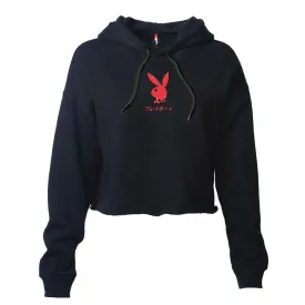 Color Bars x Playboy Women's Rabbit Head Crop Hoodie - Black