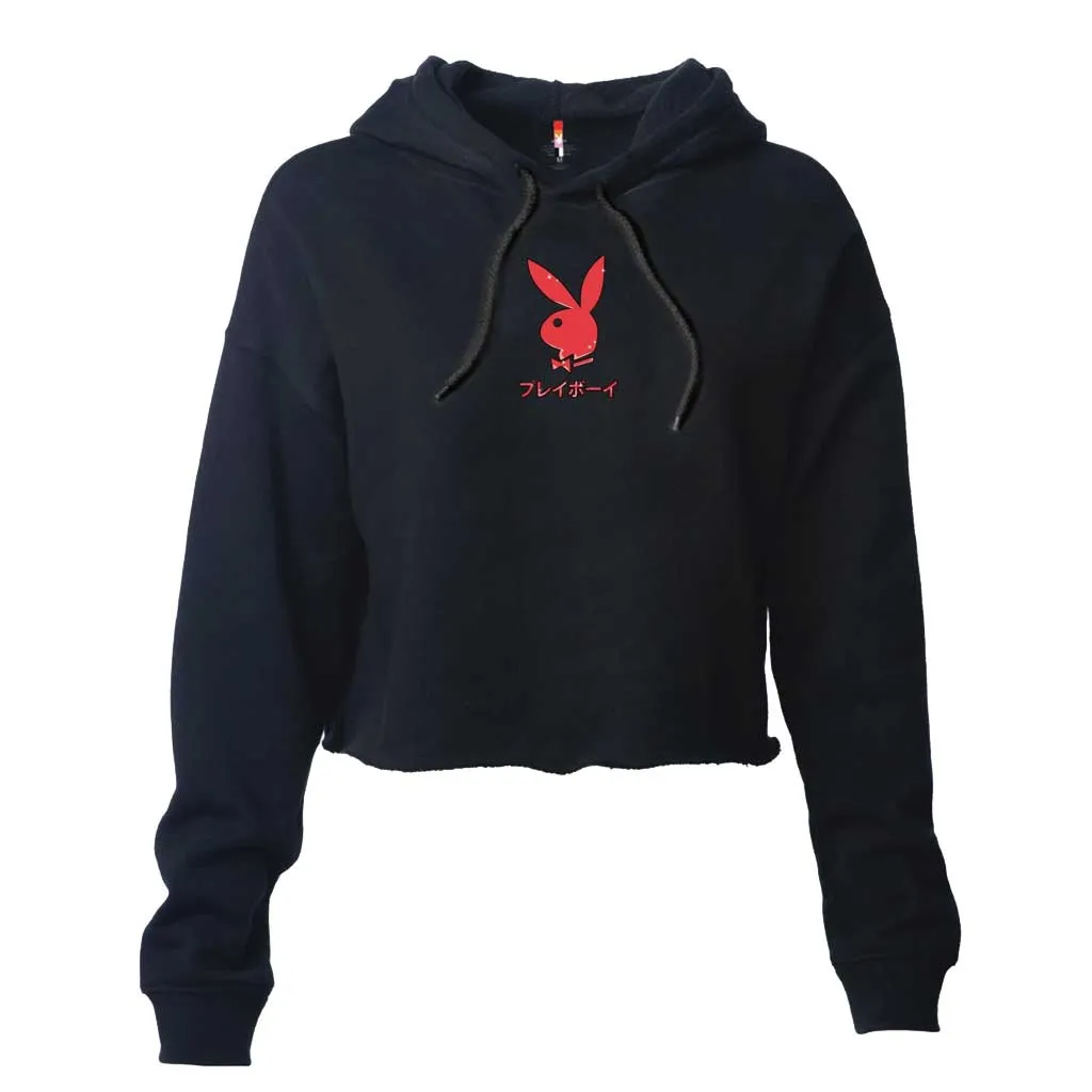 Color Bars x Playboy Women's Rabbit Head Crop Hoodie - Black