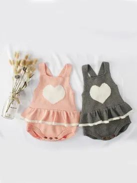 Cute Heart Pattern Knitted Wear Cotton Romper Sleeveless Bodysuit