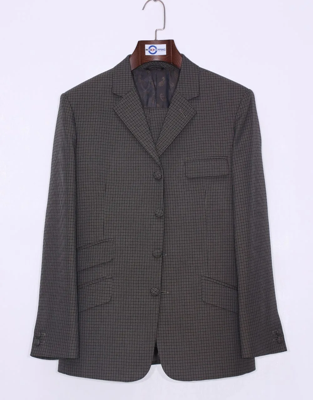 Dark Brown And Black Houndstooth Suit