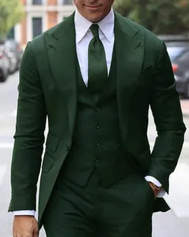 Dark Green Prom Suit for Men Slim Fit 3 Pieces Jacket/Blazer  vest Pants CB11123