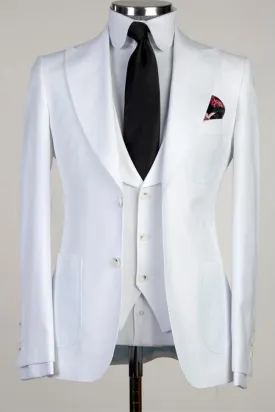 Desmond Latest White Peaked Lapel Three-Piece Business Men’s Suit