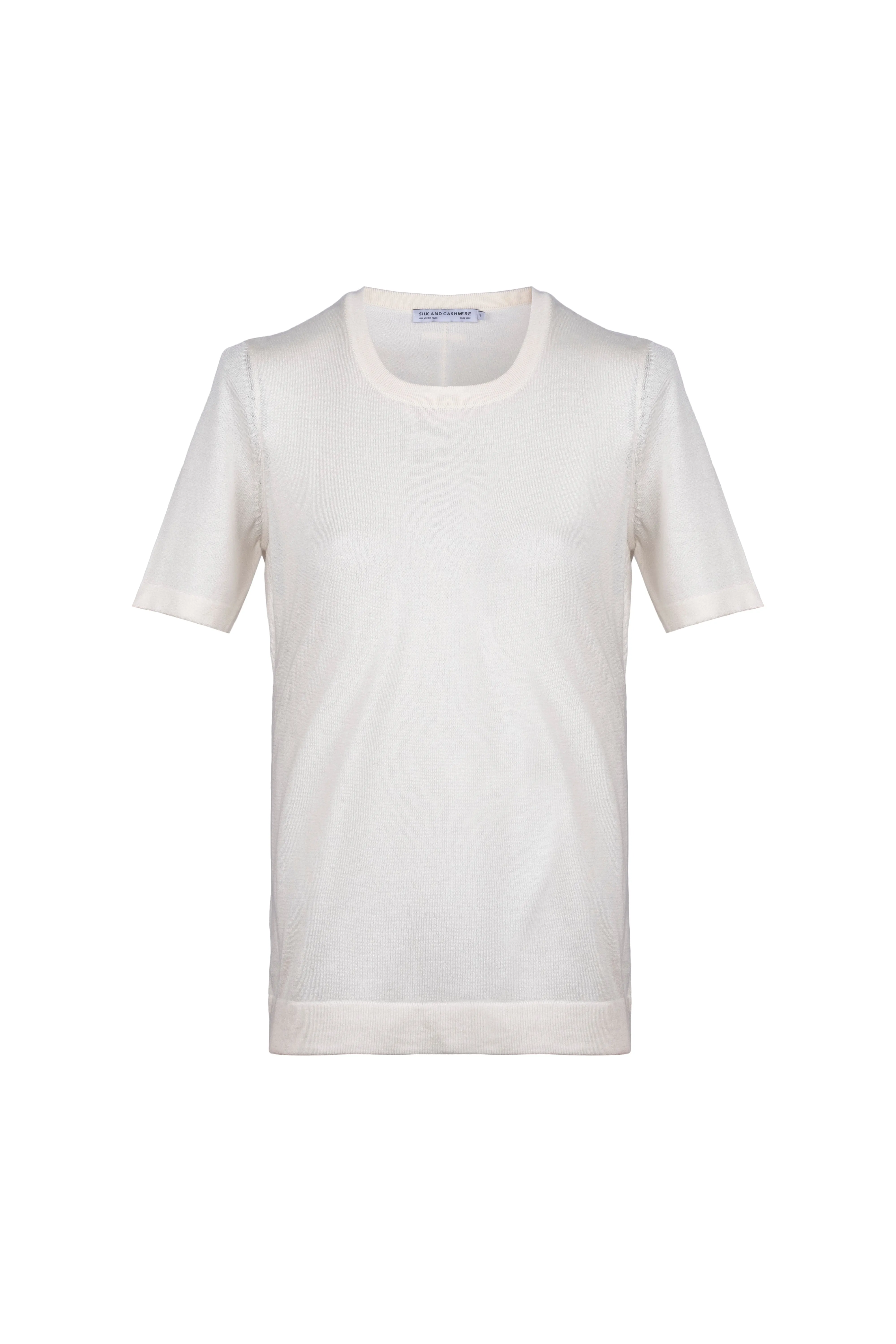 Ecru Zoe Silk Cashmere Round Neck Short Sleeve Knitwear