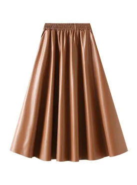 Elastic Waist Leather Pocket Skirt