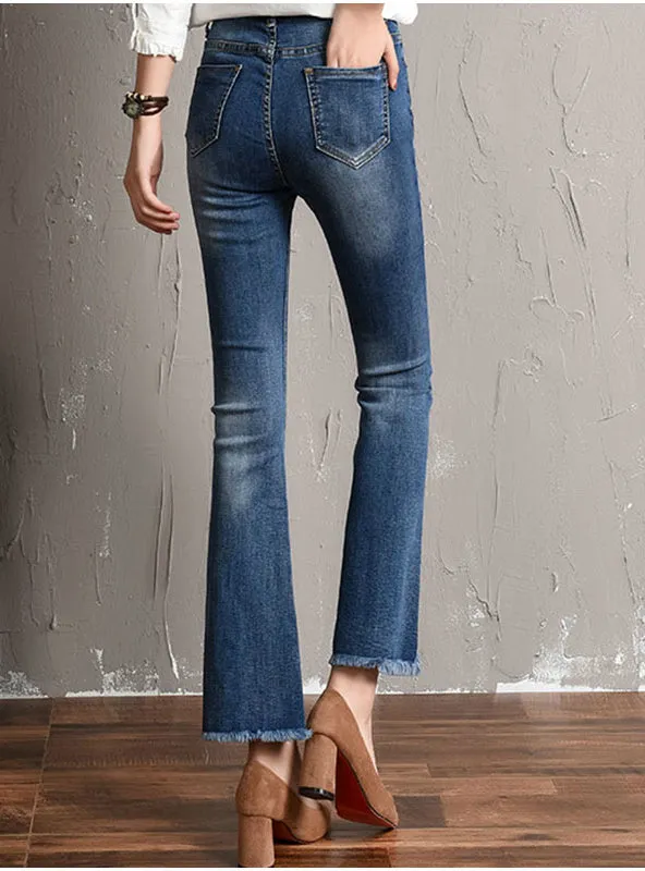 Embroidered Ankle Length Flare Jeans Pants