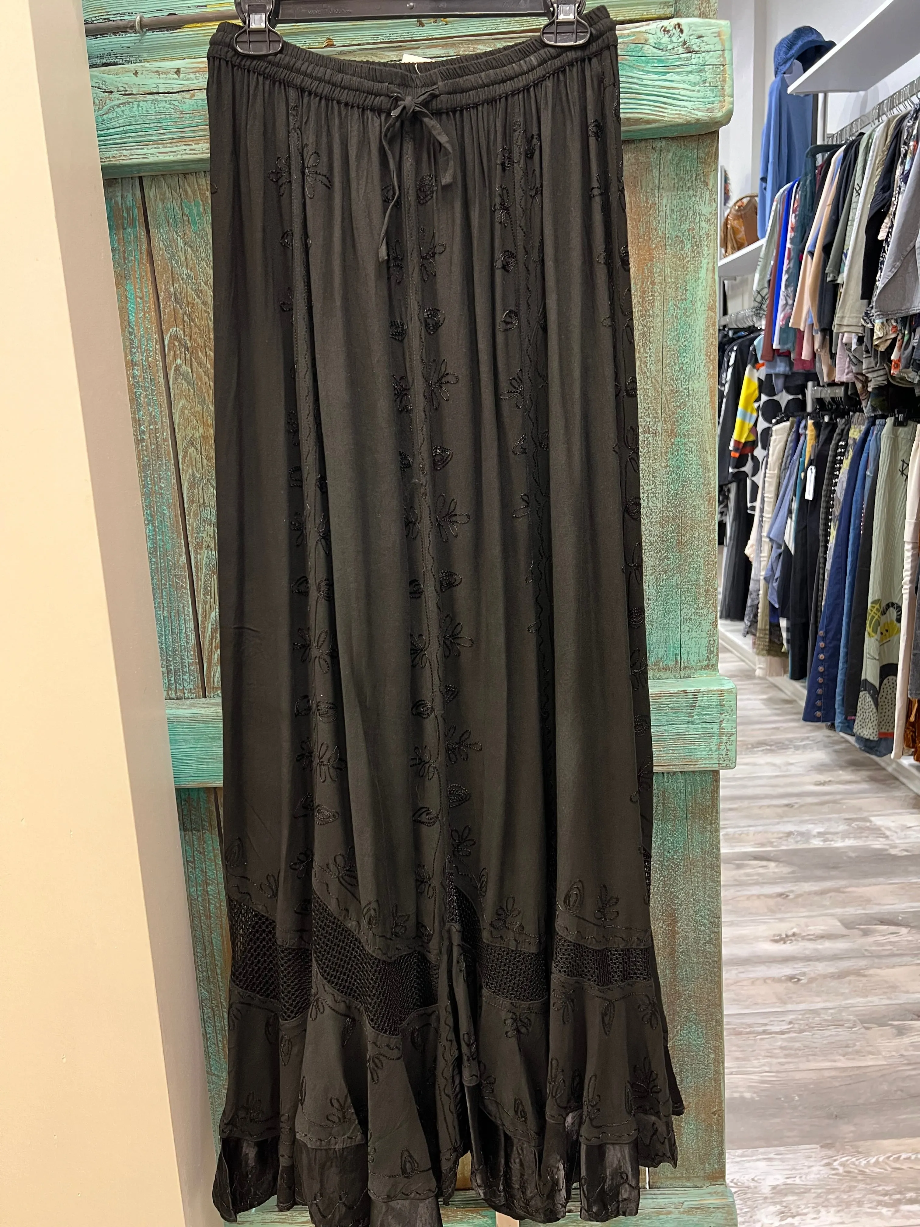 Embroidered Maxi Skirt in Black