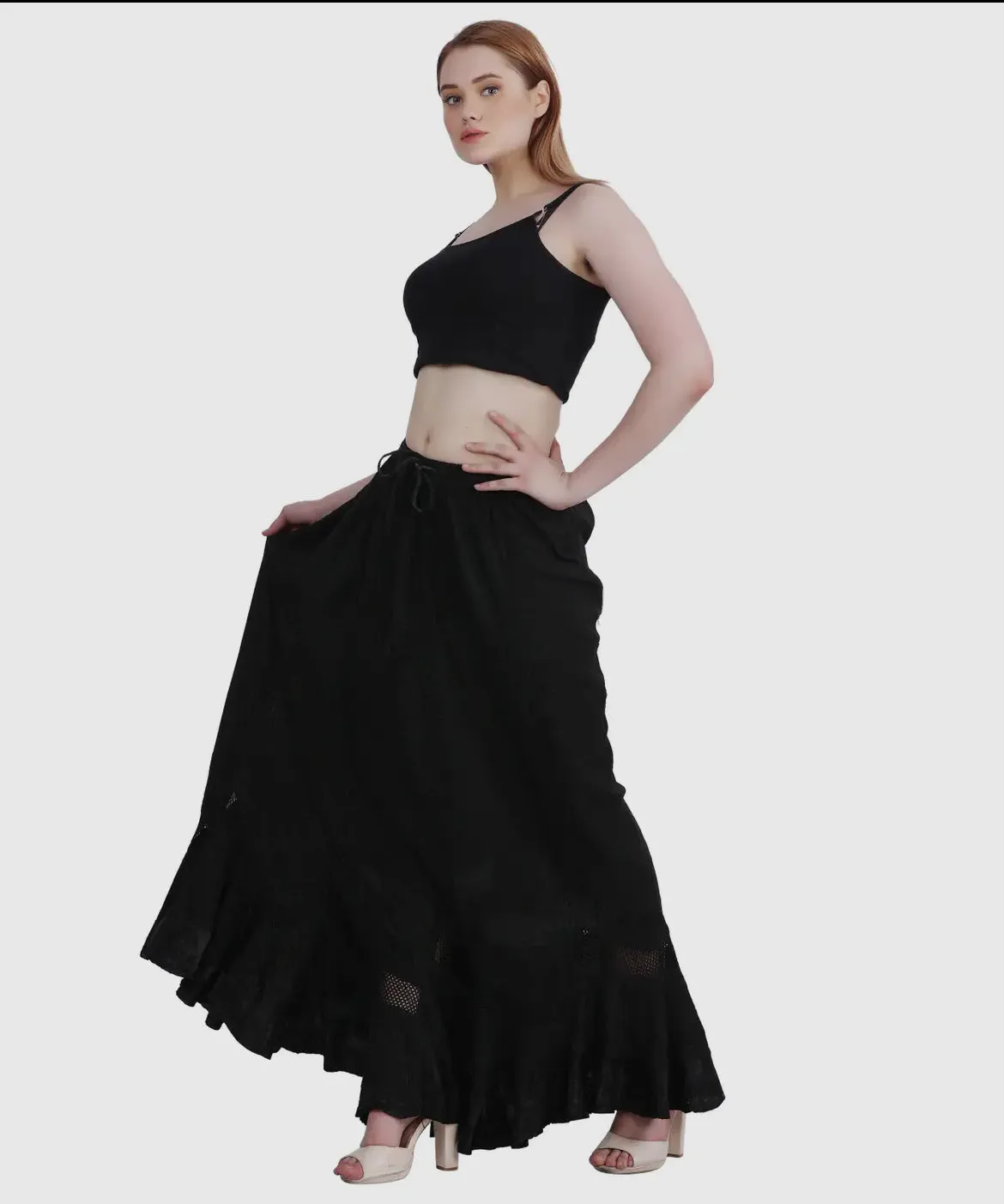 Embroidered Maxi Skirt in Black