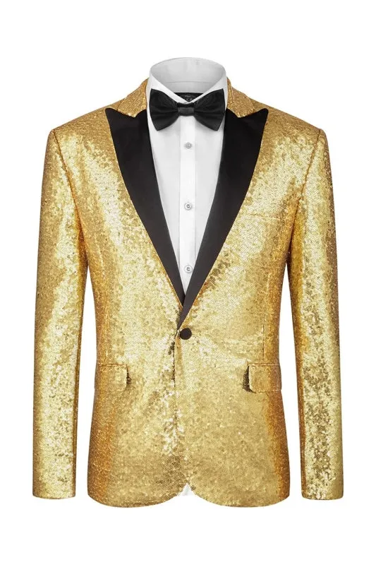 Evan Elegant Champagne Peaked Lapel Sequined Prom Attire for Men