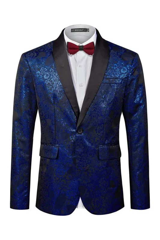 Ferdinand Tailored Royal Blue Shawl Collar Jacquard Groom's Suit