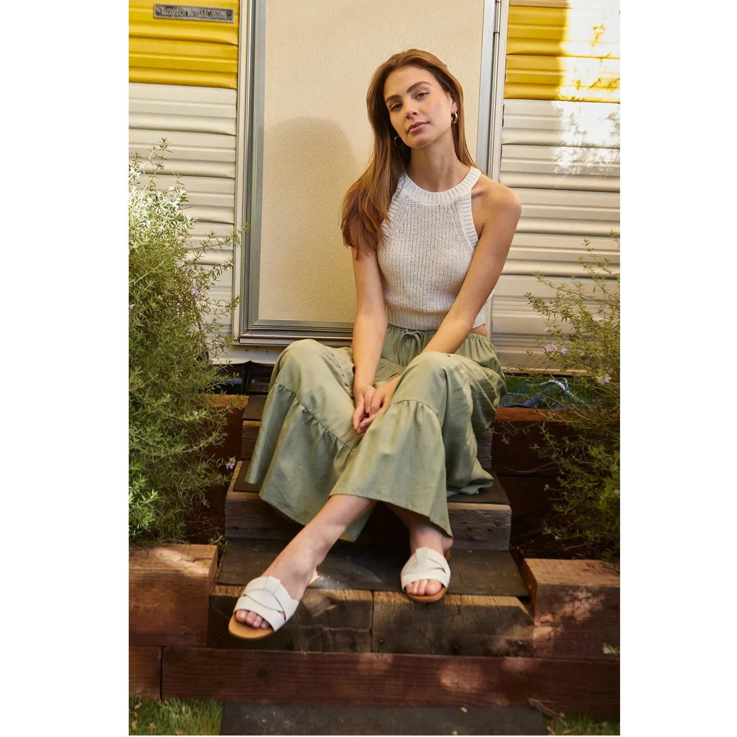 Flowy Tiered Maxi Linen Skirt - Sage