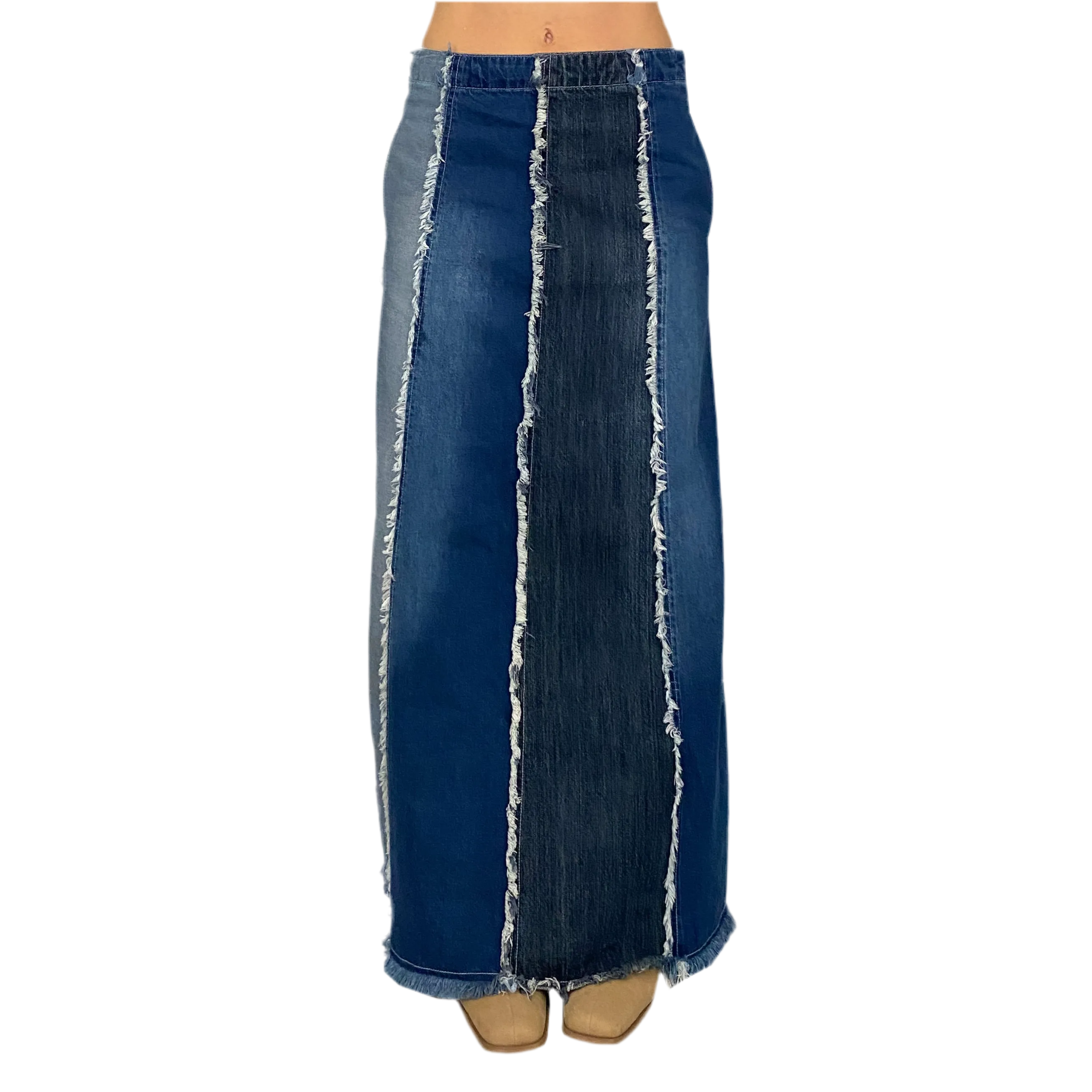 Frayed Denim Maxi Skirt (S)