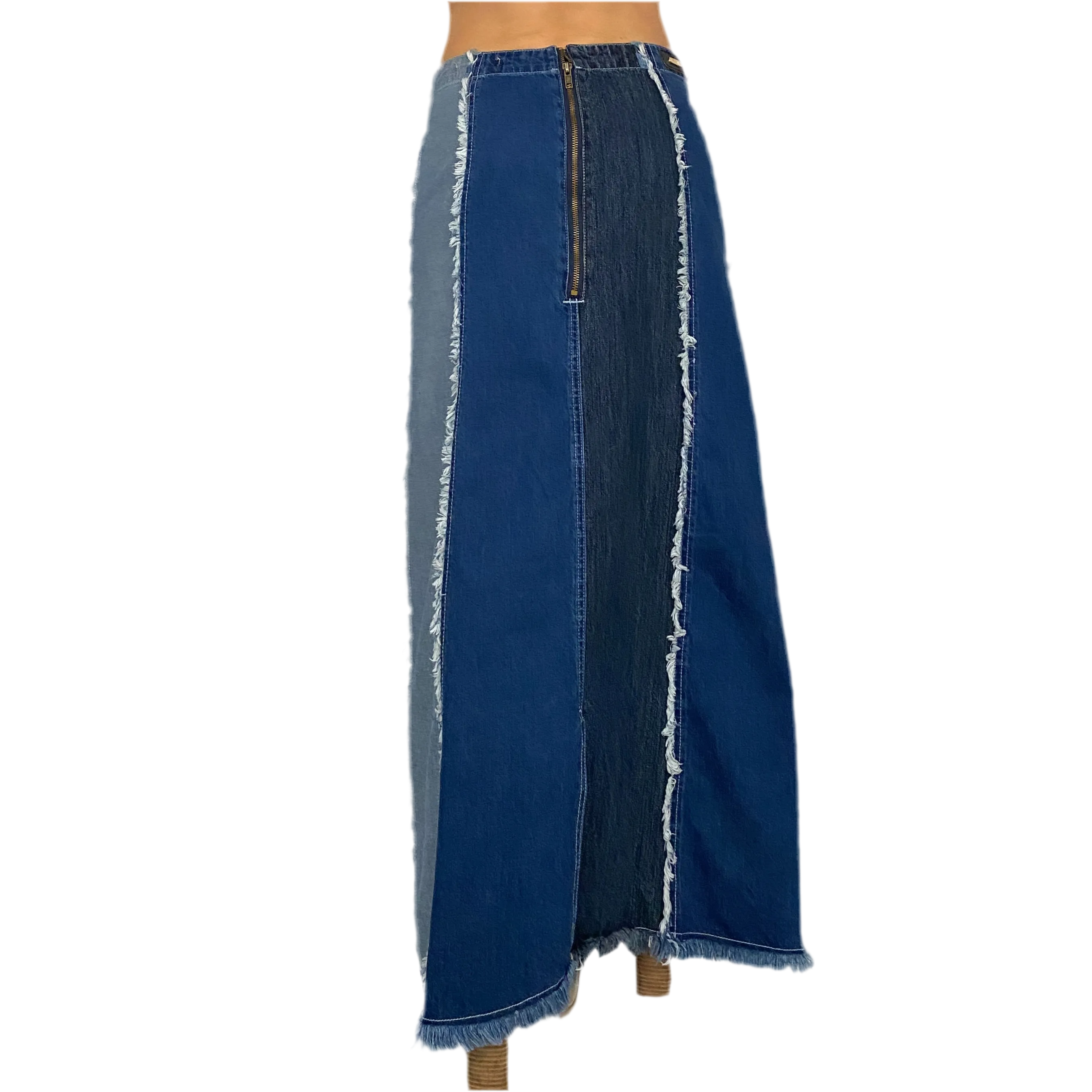 Frayed Denim Maxi Skirt (S)