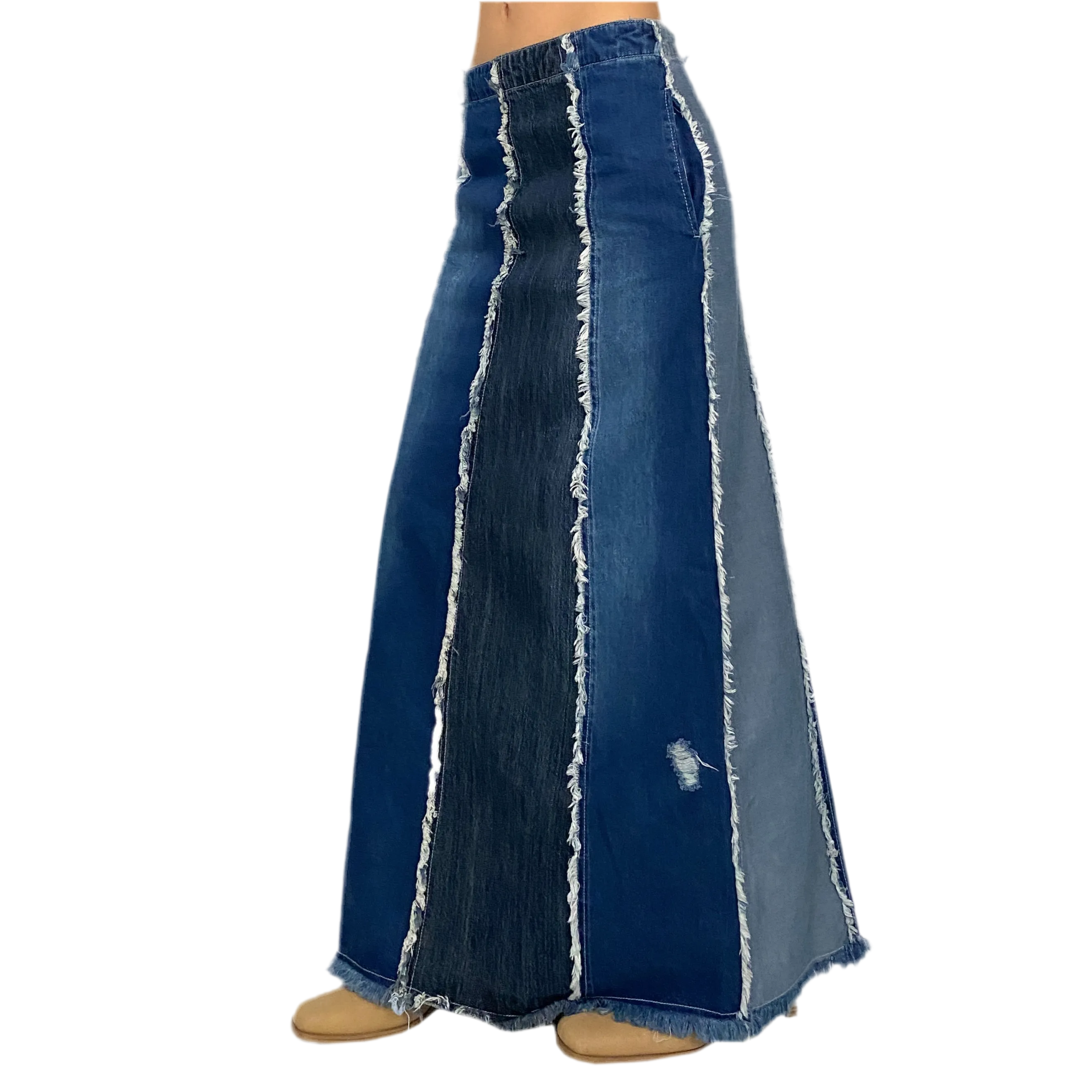 Frayed Denim Maxi Skirt (S)