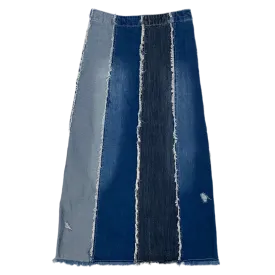 Frayed Denim Maxi Skirt (S)