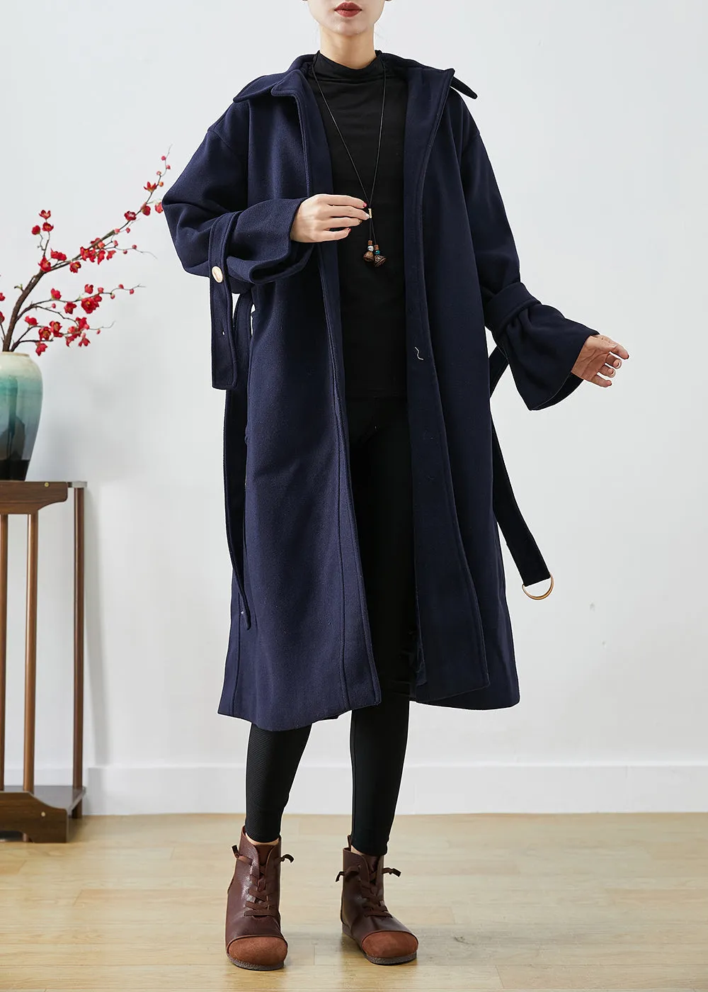 French Navy Slim Fit Thick Woolen Trench Coats Winter LY9258