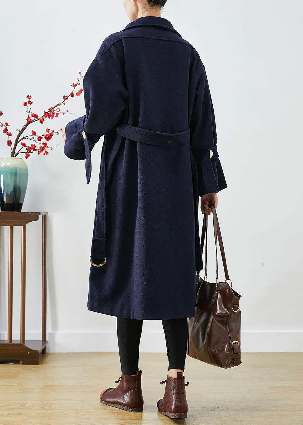 French Navy Slim Fit Thick Woolen Trench Coats Winter LY9258