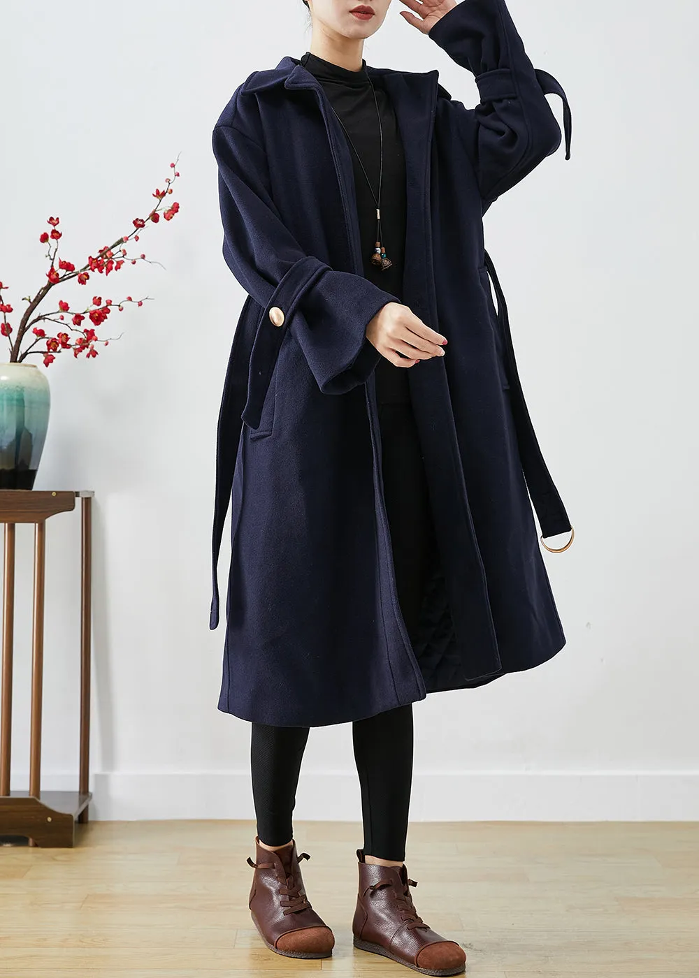 French Navy Slim Fit Thick Woolen Trench Coats Winter LY9258