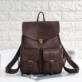 Genuine Leather Women's Solid Pattern Zipper Closure Travel Bag Backpack