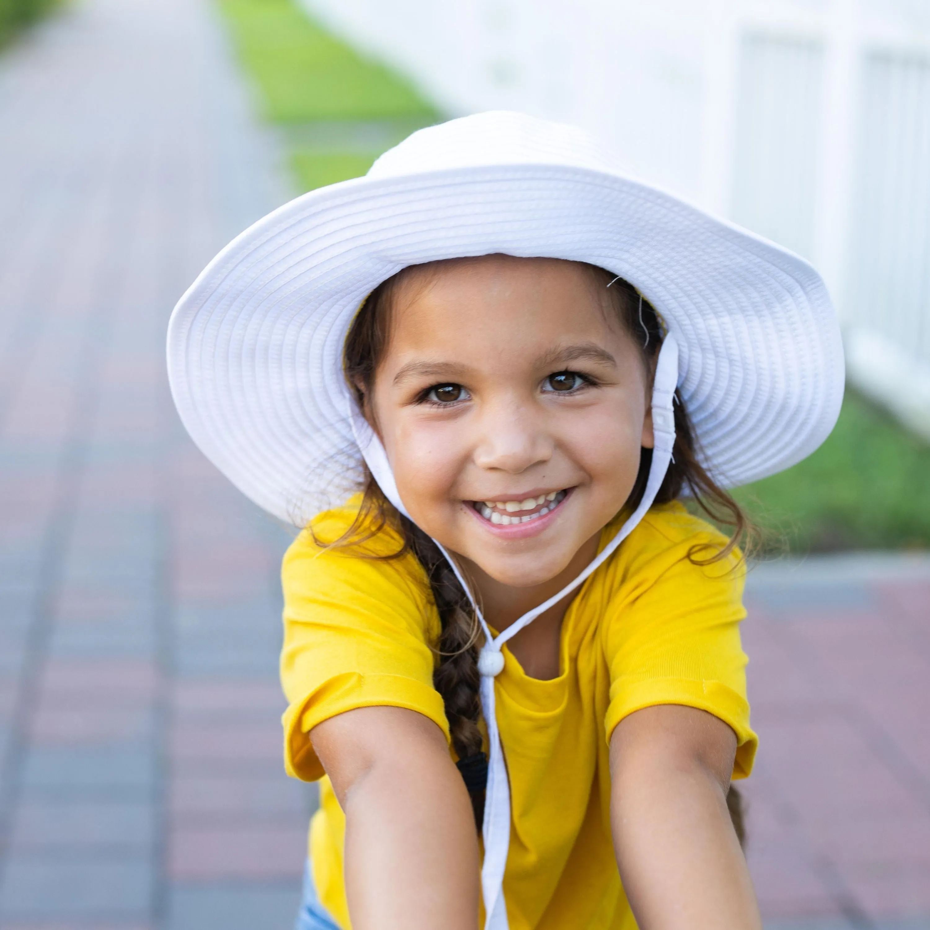 Girls Wide Brim Sun Hat - White