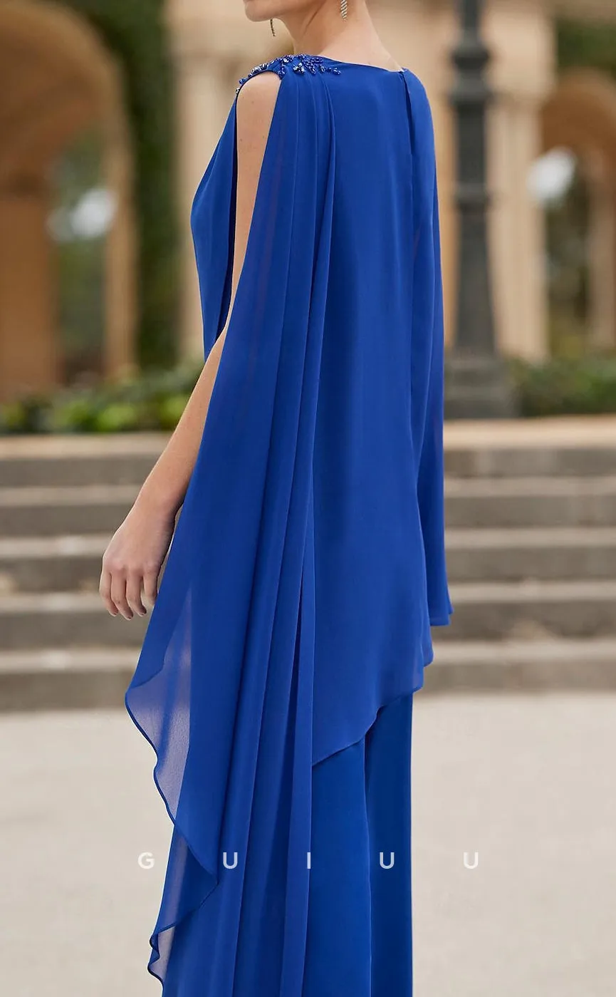 GM034 -  Elegant Jumpsuits Vintage Neck Floor Length Wrap Chiffon Mother of the Bride Dress Formal Wedding Guest Gown