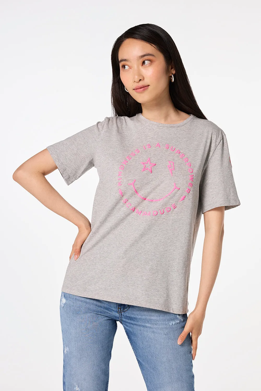 Grey Marl Smiley Face T-Shirt