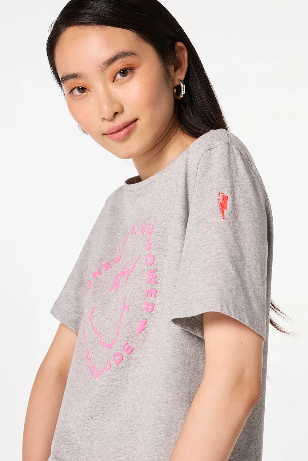 Grey Marl Smiley Face T-Shirt