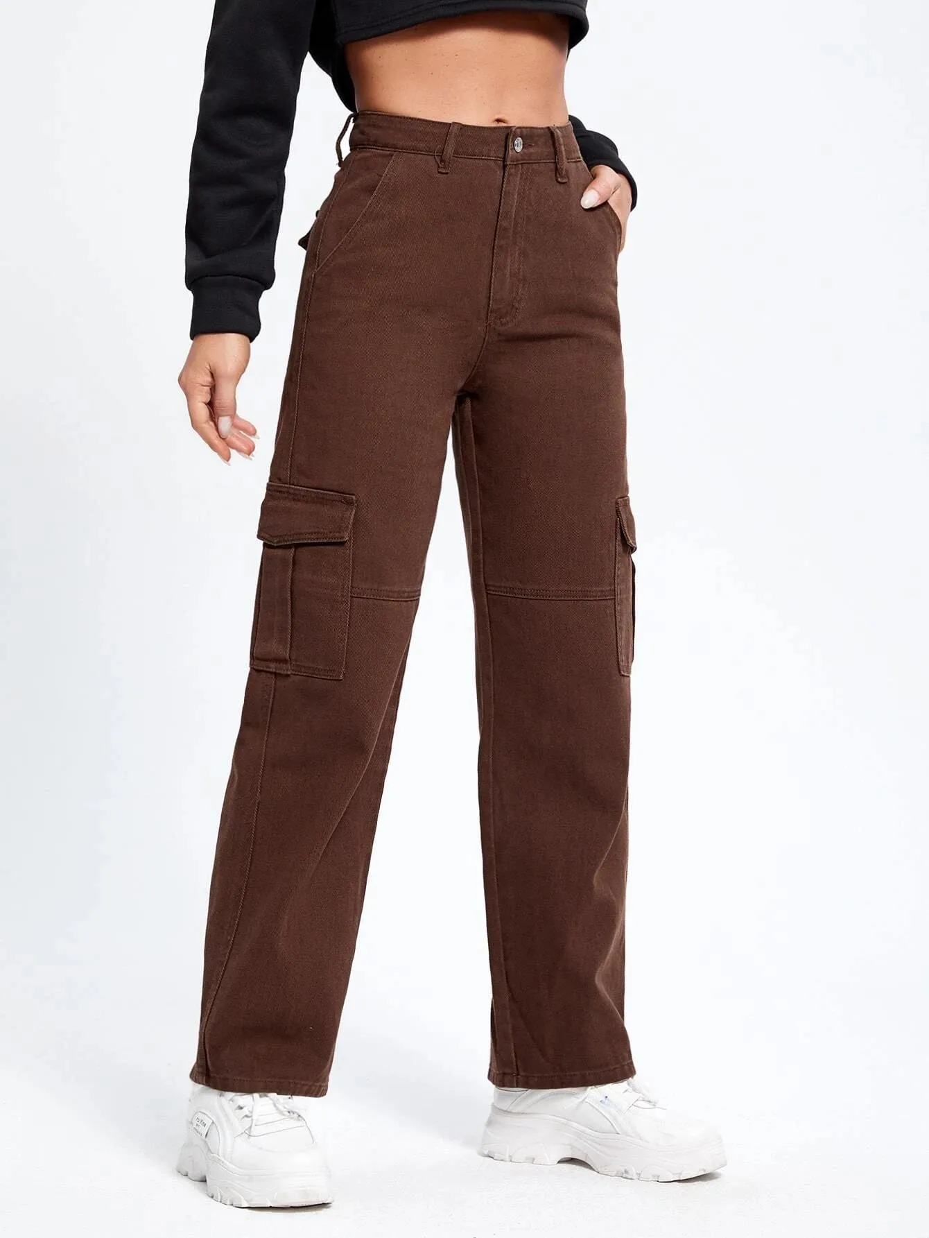 High Waist Cargo Pocket Jeans