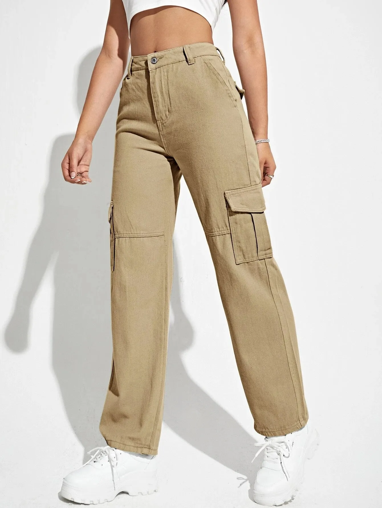 High Waist Cargo Pocket Jeans