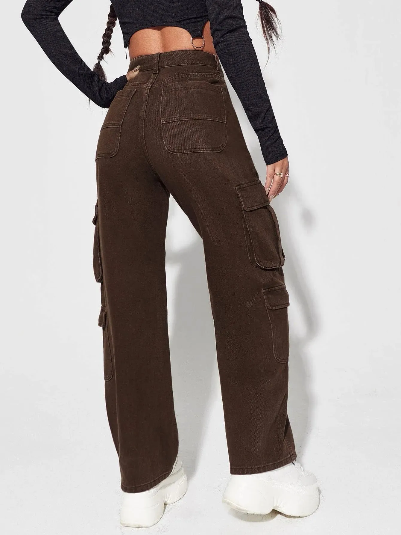 High Waisted Flap Pocket Cargo Jean