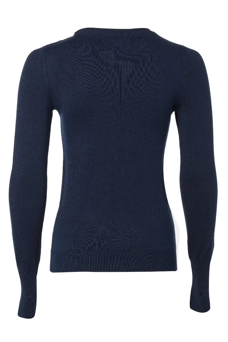 Holland Cooper Button Knit Crew Neck Ladies Knitwear in Ink Navy