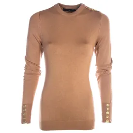 Holland Cooper Luxe Crew Neck Ladies Knitwear in Dark Camel