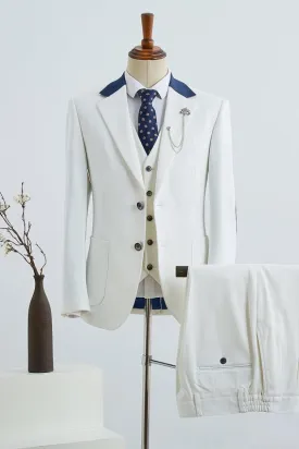 Hugo Modern White Notched Lapel Three-Piece Men's Prom Suit