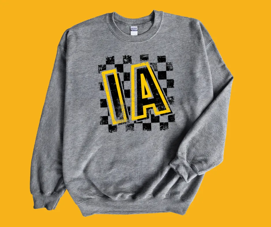 IA Checkered Background Grey Graphic Sweatshirt