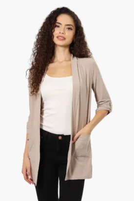 International INC Company Roll Up Sleeve Open Wrap Cardigan - Beige