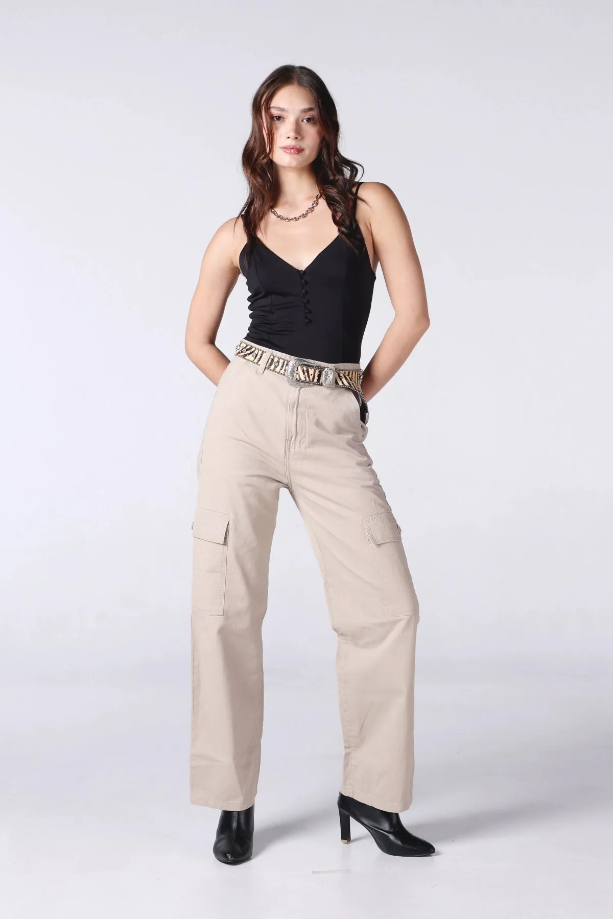 Jack Russel - Women Cargo Chino - Handwerk JF-CG/LK Straight Fit Light Khaki High Waisted