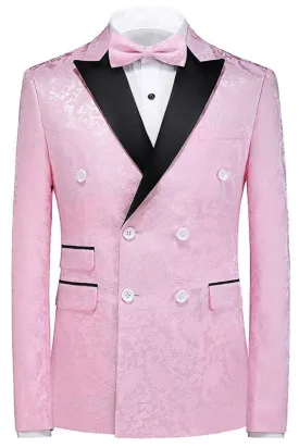 Jonathan Double Breasted Pink Jacquard Three Piece New Prom Suit Arrival