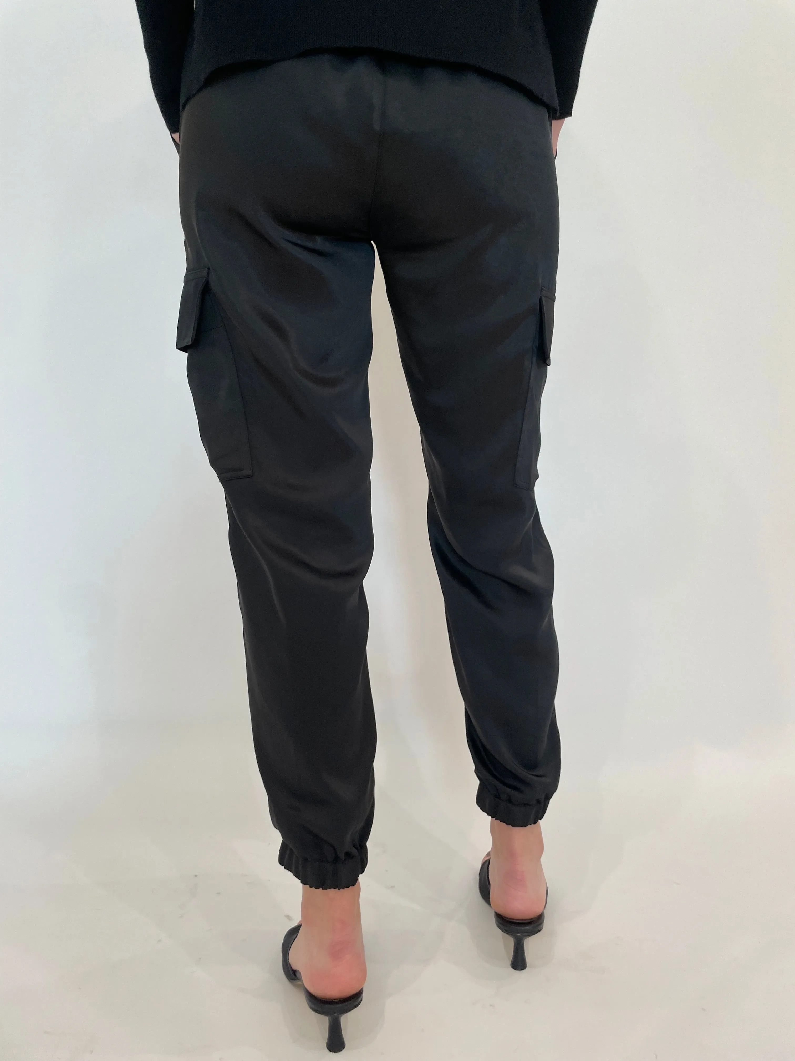 Juno Satin Cargo Pants - Black