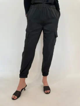 Juno Satin Cargo Pants - Black